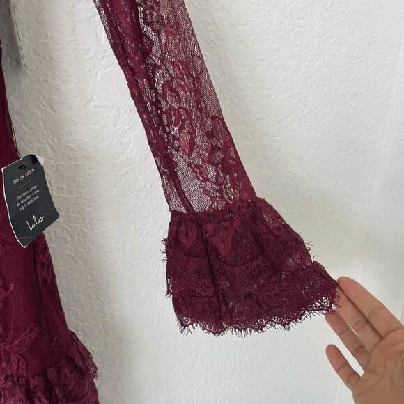 Lulus Whimsigoth Mini Dress Size S Burgendy Red Babydoll Lace Dark Romantic Vamp - Picture 8 of 16